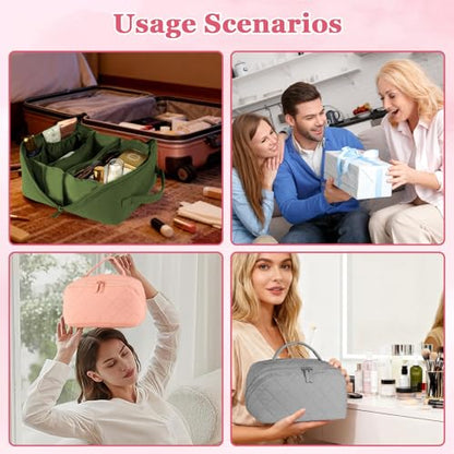 Travel Makeup Bag, Festivalment Wide Open Lay-Flat Water-Resistant - color: Green