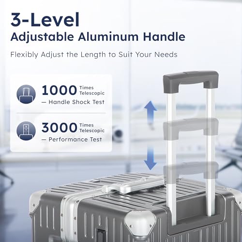 ALPHA CAMP Trunk Luggage 26 Inch with Aluminum Frame Zipperless Suitcase - color: Grey, size: 26 Inch