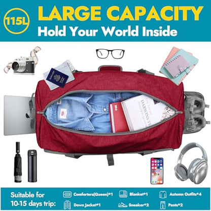 Canway 115L Travel Duffel Bag, Foldable Weekender Bag with Shoes Compartment for Men Women Water-proof & Tear Resistant - color: Beetles Red, size: 115L