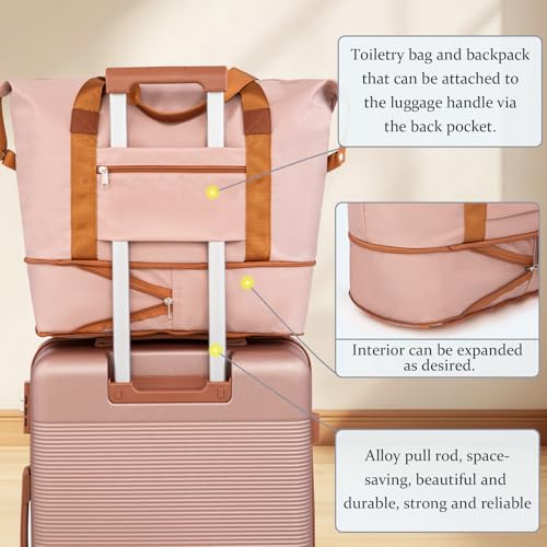 Cobens Luggage Sets 5 Piece with Spinner Wheels, 20/24/28inch - color: RoseGold
