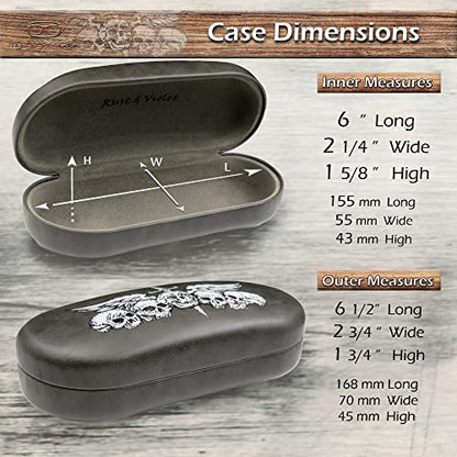 MyEyeglassCase - Large Sunglasses Case - Hard Glasses Case Holder w/Pouch & Cloth - Eyeglass Case Aviator Frames Men & Women - color: Grey Skulls