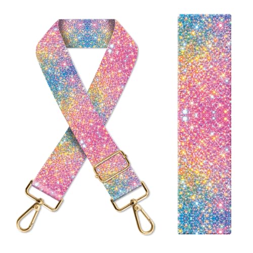 Purse Strap Replacement Crossbody 1.5" Wide Gold Buckle Shoulder Strap, Cute Handbag Strap Bag Strap Replacement Belts Adjustable Colorful Glitter Dots - color: Colorful Glitter Dots