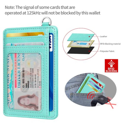 Slim Minimalist Front Pocket Wallet, RFID Blocking Credit Card Holder Wallet with Integrated D-Shackle for Men Women - color: Glossy Llight Turquoise
