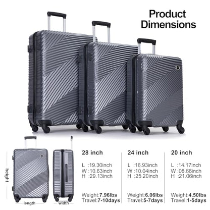 Tripcomp Luggage Sets Wear-Resistance Hardside Lightweight Suitcase Double Spinner Wheels, TSA Lock,Two Hooks, Scratch-resistant Carry-on,3 Piece Set(20inch 24inch 28inch) (Gray) - color: Gray-1, size: 3 piece set