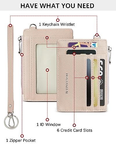 BOSTANTEN Small Wallet For Women RFID Leather Credit Card Holder Slim Wristlet Keychain Wallet With Zipper Pocket Pink - color: Pink