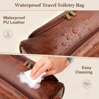 Customized Gifts Travel Leather Toiletry Bag for Mens, Engraved Name Initial PU Leather Waterproof Large Shaving Bag with Hooks, Unique Birthday Gifts for Him Men Dad Son Brother,G