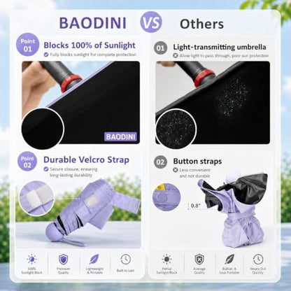 BAODINI Mini Travel Umbrella with UV Sun Protection, Compact Pocket-Size - color: B-2 Pack Purple & Black