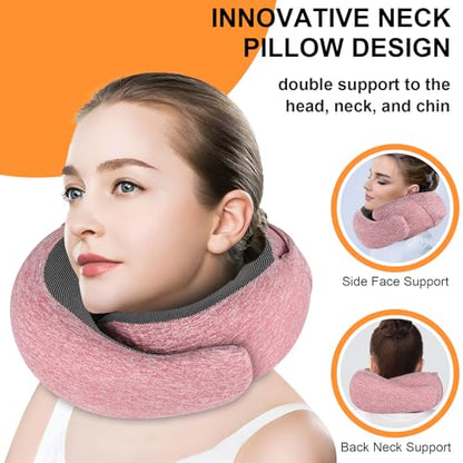 Travel Pillow - Hooded Neck Pillow Airplane Memory Foam Filling - color: Red
