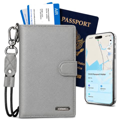 Trackable Passport Holder for Travel, RFID Blocking Wallet, Grey - color: Grey