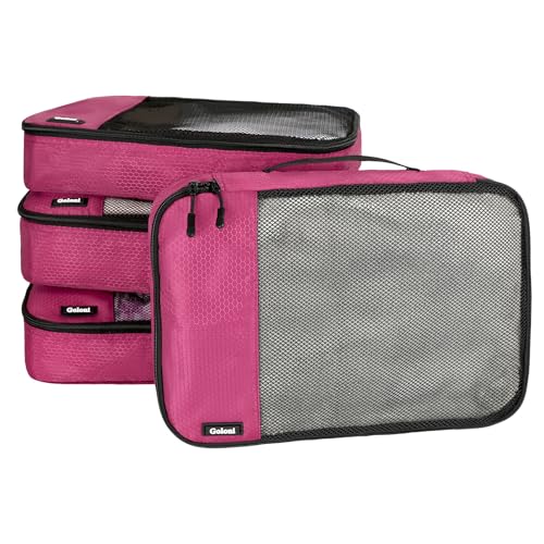 Packing Cubes for Travel,4 Set Packing Cubes for Suitcases,Lightweight Mesh Luggage Organizer Bag with Double Zipper,Pink - color: Pink