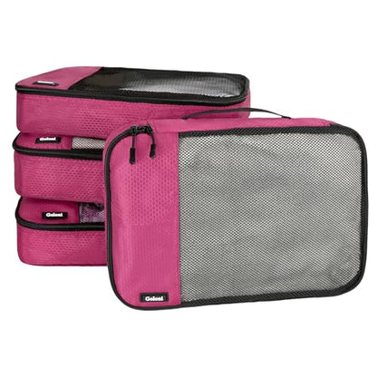 Packing Cubes for Travel,4 Set Packing Cubes for Suitcases,Lightweight Mesh Luggage Organizer Bag with Double Zipper,Pink - color: Pink