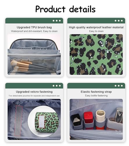 BOYATU Travel Makeup Bag Organizer: 3 Pcs Leopard Cometic Bag Set for Women - color: A-Leopard-Green