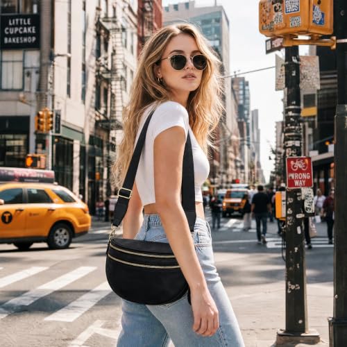 WITERY Checkered Crossbody Bag for Women Nylon Bum Bag with Wide Adjustable Strap Fanny Pack Checkerboard Shoulder Handbag - color: Black 2
