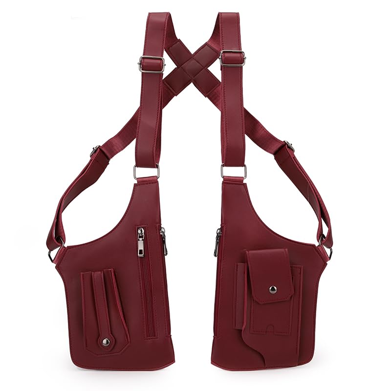 FANNING511 Double Shoulder Armpit Bag for Men Underarm Bag Multi Pocket Underarm Shoulder Bag - color: Burgundy