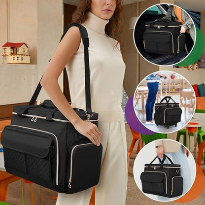 LUXJA Rolling Teacher Bag with Wheels and 15.6" Laptop Compartment, Black - color: Black