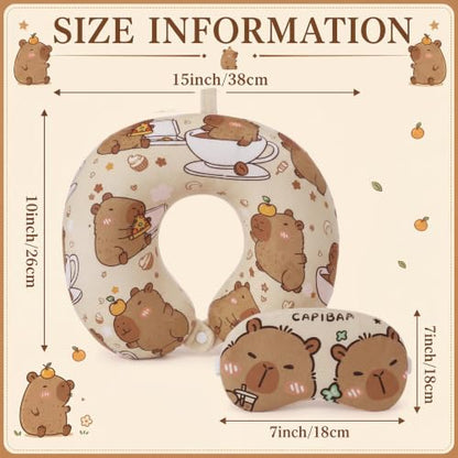Gilprop 2 Pcs Capybara Neck Pillow for Travel with Sleep Eye Mask - style: Capybara