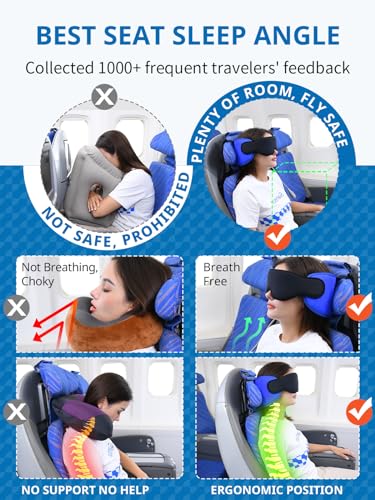 SARISUN Travel Pillows for Airplanes, 360° Stable Support for Sleep, 2pcs - color: Pure Black