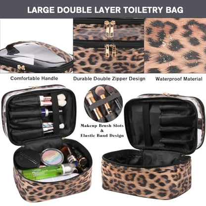 FITINI Makeup Bags Double Layer Travel Storage Cosmetic Cases Make up Organizer Toiletry Bags Water-resistant for Women Makeup Brush Bag,Gradient Green - color: Gradient Green