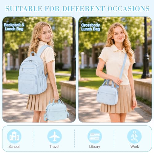 DIGOBAY Backpack for Girls, 3PCS Embroidered Bow Girls Backpack Set - color: Blue Bow