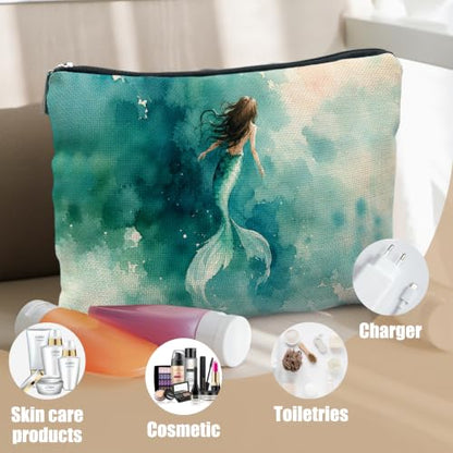 Ocean Beach Teal Mermaid Cosmetic Makeup Bag for Women - color: Ocean Beach Teal Mermaid