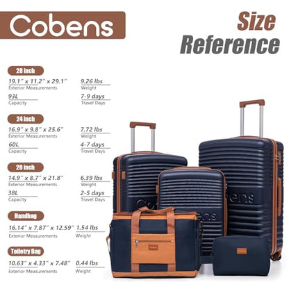 Cobens Luggage Sets 5 Piece, Suitcases with Wheels, TSA Lock, 20/24/28,Blue - color: Blue, size: 5 Piece Sets (20/24/28/DB/TB)