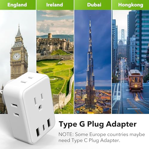 BN-LINK US to UK Plug Adapter, Type G Plug Travel Adapter with 4 AC Outlets and 3 USB Ports (1 USB C), UK Power Adapter for USA to Ireland England Dubai London Scotland British Kenya Hong Kong - style: Type G - UK Ireland