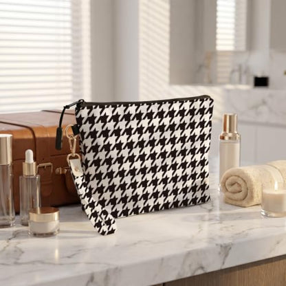 Fokongna Makeup Bag with Keychain Wristlet, Classic Houndstooth - color: Classic Houndstooth
