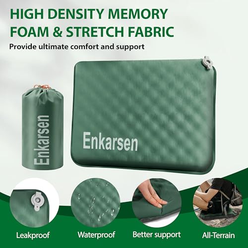 Inflatable Travel Seat Cushion – Self-Inflating Memory Foam Pad for Airplane, Stadium Bleachers, Camping, Hiking & Backpacking – Ultralight Compact & Portable Sitting Cushion (Green) - color: Green