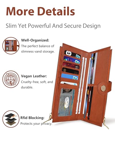 Cow Women's Slim Wallet,Thin RFID Card Holder with Zipper Pocket - color: Brown Cow, size: Bifold