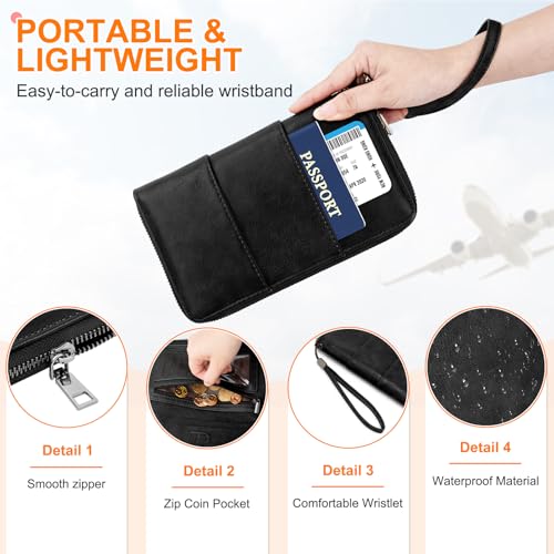 RFID Family Passport Holder Wallet - Travel Document Organizer - color: Black