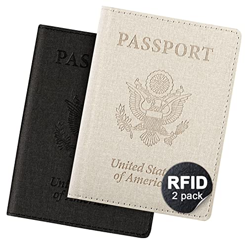 2 Pack Passport Cover With Card Slots RFID Blocking-White&Black - color: White&Black, style: 2pack
