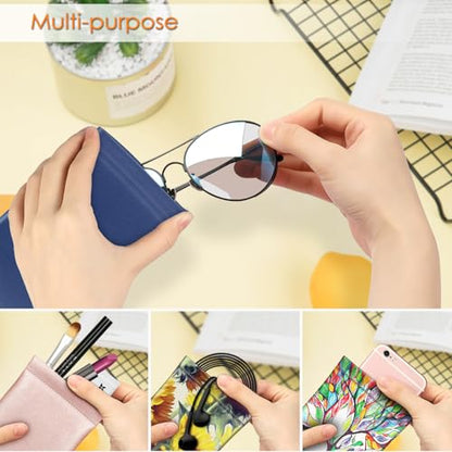 FINTIE Soft Eyeglasses Case with Cleaning Cloth, Squeeze Top Glasses Pouch - color: Navy Blue