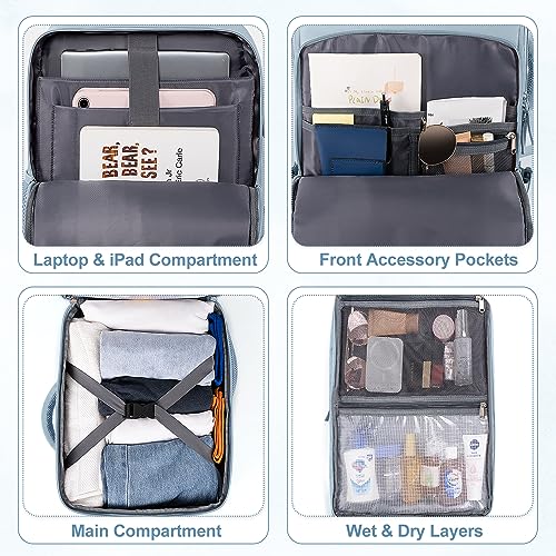 Sinaliy Travel Backpack for Women, Flight Approved Carry On Backpack, College Bag, Casual Daypack, Hiking Waterproof Business Bag - color: Light Blue, size: Large