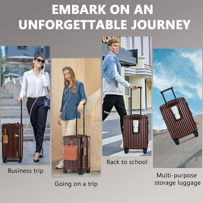 Joyway Carry On Luggage, Expandable Suitcase with Smart Cup Holder and USB Port, 20 IN Hardside Checked with TSA Lock Spinner Double Wheels (Coffe, Carry-On 20-Inch) - color: Coffee, size: Carry-On 20-Inch