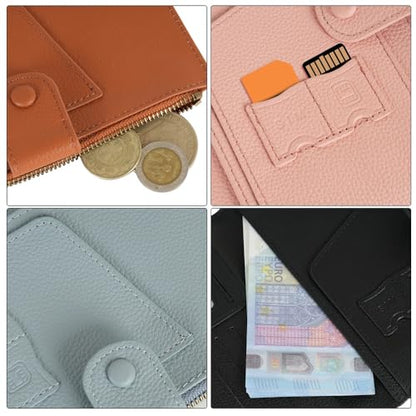 Leather Passport Cover Wallet Travel Essentials Holder with Zipper Pocket - color: Brown