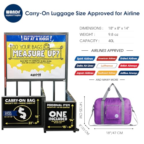 WANDF Foldable Personal Item Travel Bag, Carry on Duffle Bag - color: A-Purple 40L