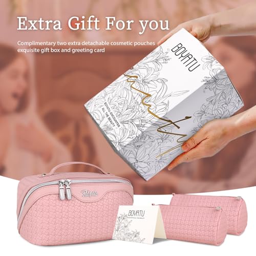 BOYATU Travel Makeup Bag Cosmetic Bags for Women: 3 Pcs Set Make up Bag - color: L39 Pink