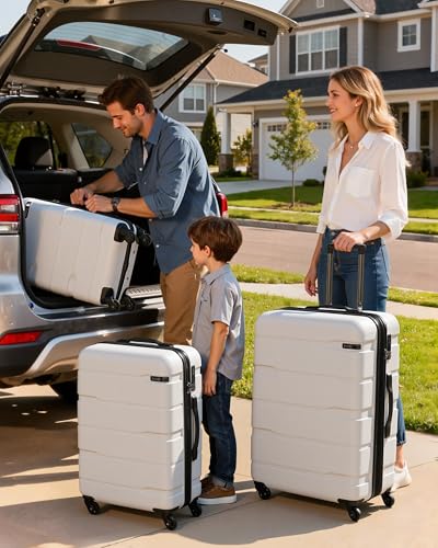 Coolife 3 Piece Luggage Set Suitcase Hardside with Spinner Wheels | Lightweight ABS+PC, Rolling Travel Suitcase with TSA Lock, Spinner Wheels, Durable Zipper, 20/24/28 Inch, White - color: White, size: 3 Piece Set (20/24/28 in)
