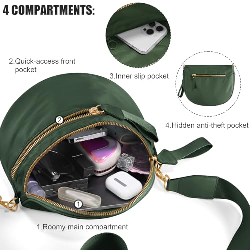 Checkered Crossbody Bags for Women, Large Nylon Bum Bags - color: Green