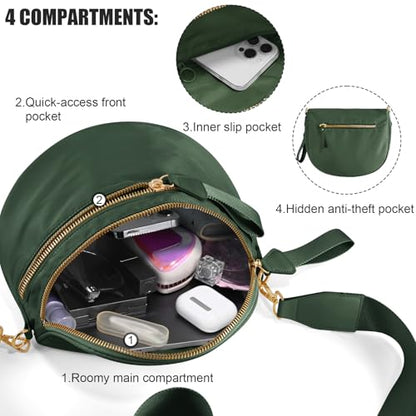 Checkered Crossbody Bags for Women, Large Nylon Bum Bags - color: Green
