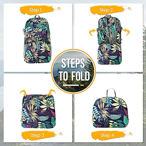 ZOMAKE Lightweight Packable Backpack 35L, Water Resistant Foldable Day Pack - color: D-leaf Print
