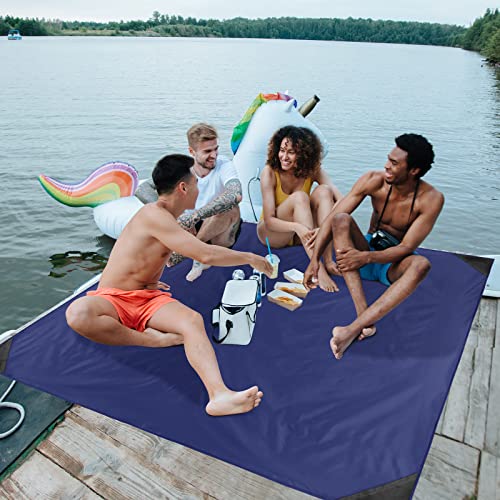 Odoland Sandproof Beach Blanket, Waterproof Portable Mat with Carry Pouch - color: Blue, size: 63" x 71"(2-4 People)