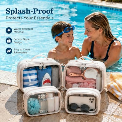 4-Pack Clear Cosmetic Bags, Travel Toiletry Pouches, Makeup Organizers - color: Beige