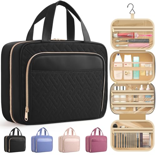 HOTOR Hanging Travel Toiletry Bag Women Men, Black, Medium - color: Black, size: Medium