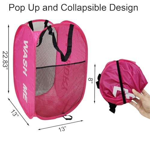 Pink Mesh Dirty Clothes Basket for Laundry Room, Dorm Pop Up Hamper - color: Pink - 2Pack