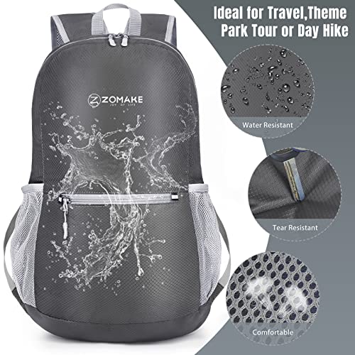 ZOMAKE Lightweight Packable Backpack, Foldable Small Travel Day Pack - color: C-medium Grey