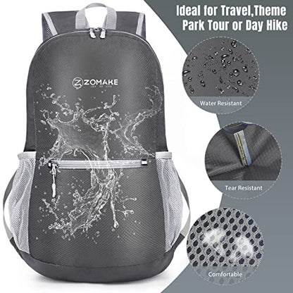 ZOMAKE Lightweight Packable Backpack, Foldable Small Travel Day Pack - color: C-medium Grey