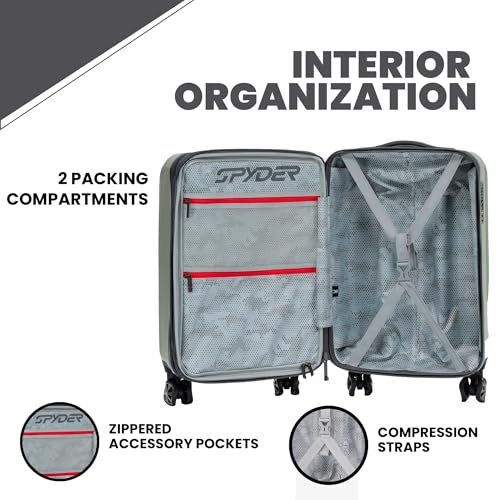 Spyder Rails 29 Inch Expandable Hardside Checked Suitcase with 360° Spinner Wheels, TSA Approved Lock - color: Moss Gray, size: Large Checked