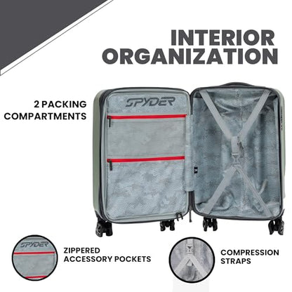 Spyder Rails 29 Inch Expandable Hardside Checked Suitcase with 360° Spinner Wheels, TSA Approved Lock - color: Moss Gray, size: Large Checked