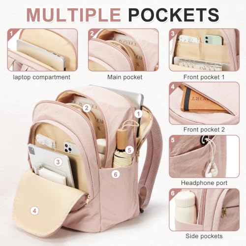 Laptop Backpack for Men Women, Anti-Theft Lightweight Travel Daypack, Multi-Compartment Work School Bag - color: Lotus Pin